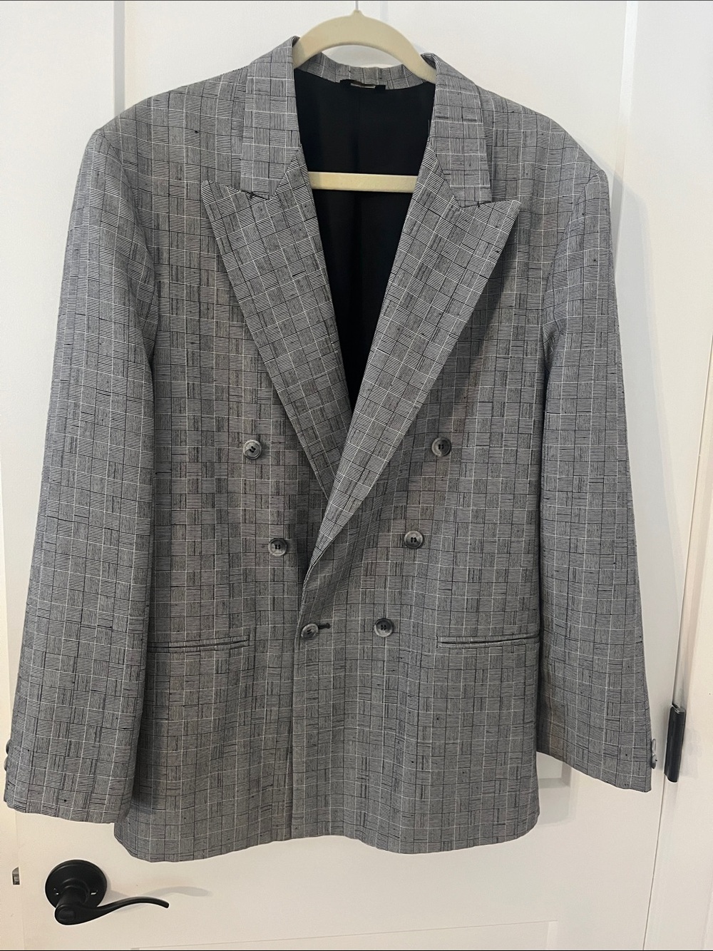 City Streets Gray Plaid Double-Breasted Blazer